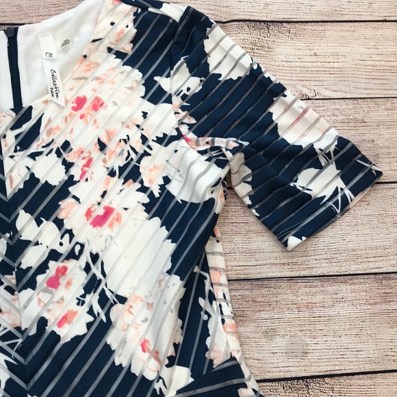 NYCollection Blue scoop neck rose print midi dress, petite XS - Picture 2 of 3